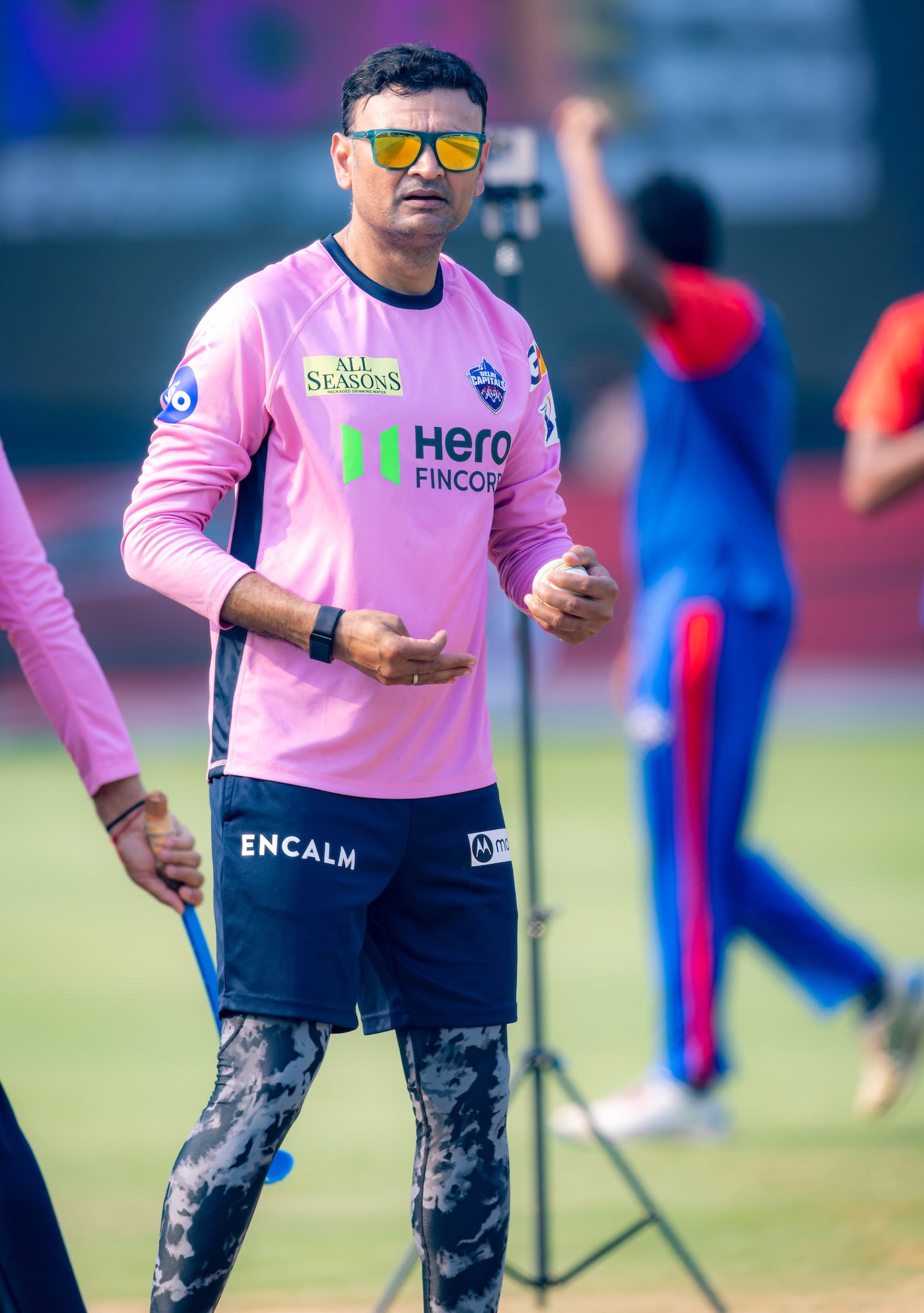 Delhi Capitals head coach Hemang Badani with his team at a training session