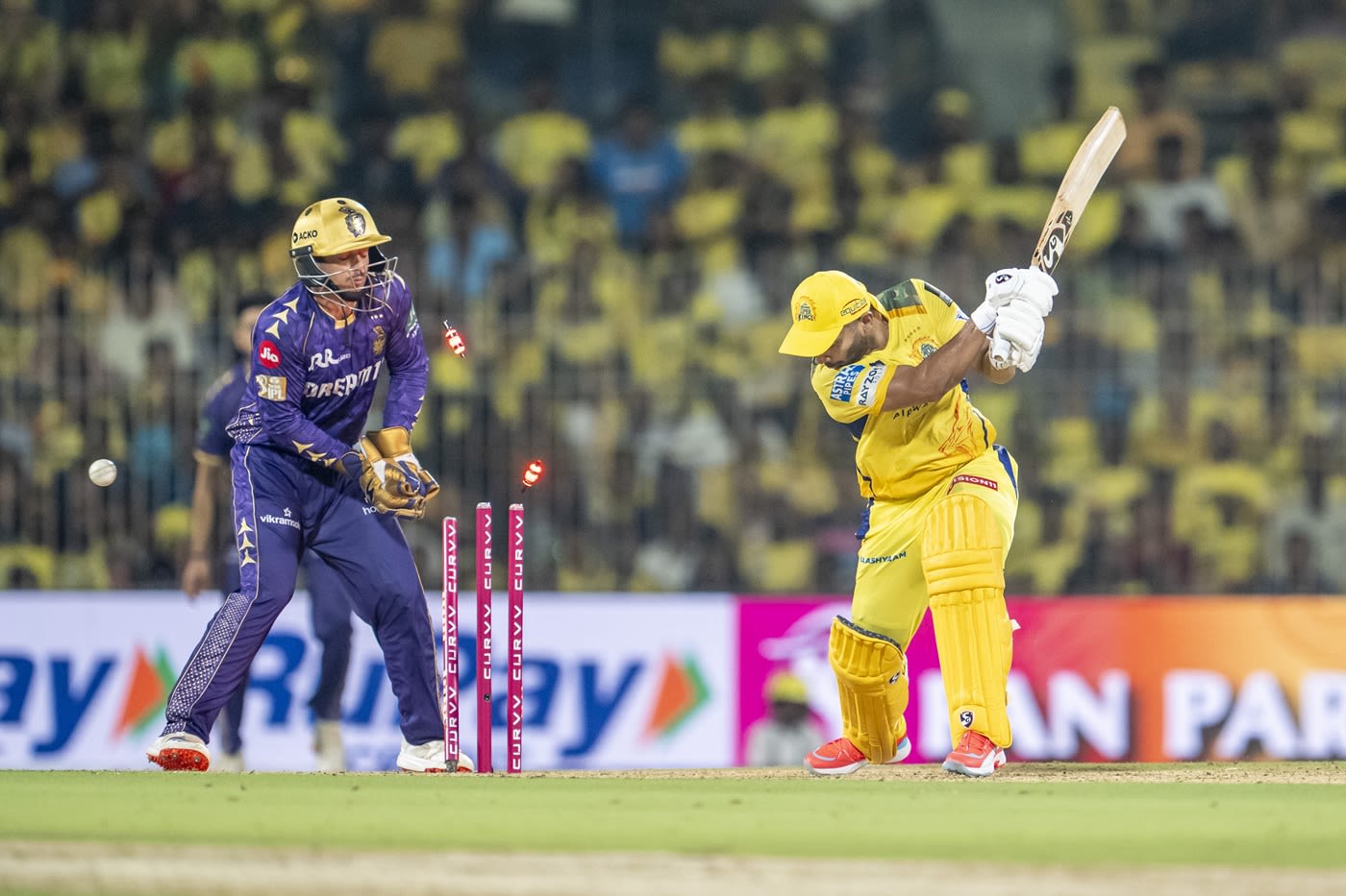 Rahul Tripathi is bowled