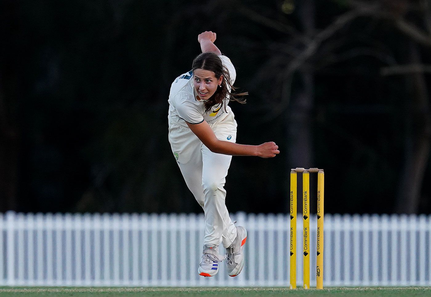 Tess Flintoff at the bowling crease
