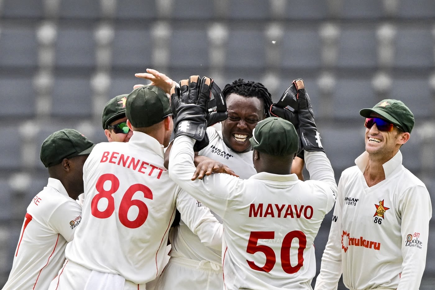 Victor Nyauchi celebrates a wicket