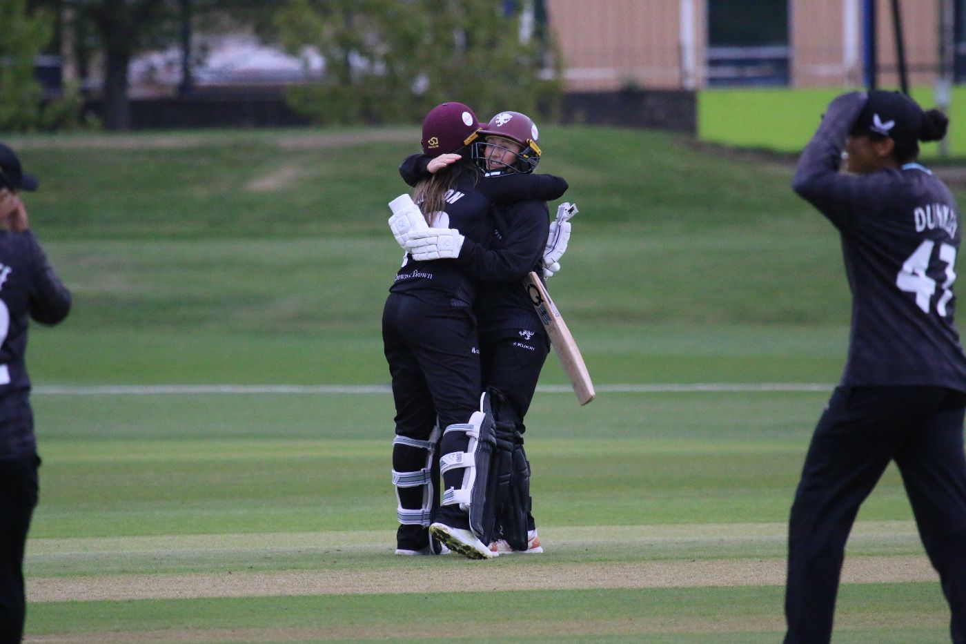 Amanda-Jade Wellington and Fran Wilson celebrate the moment of victory