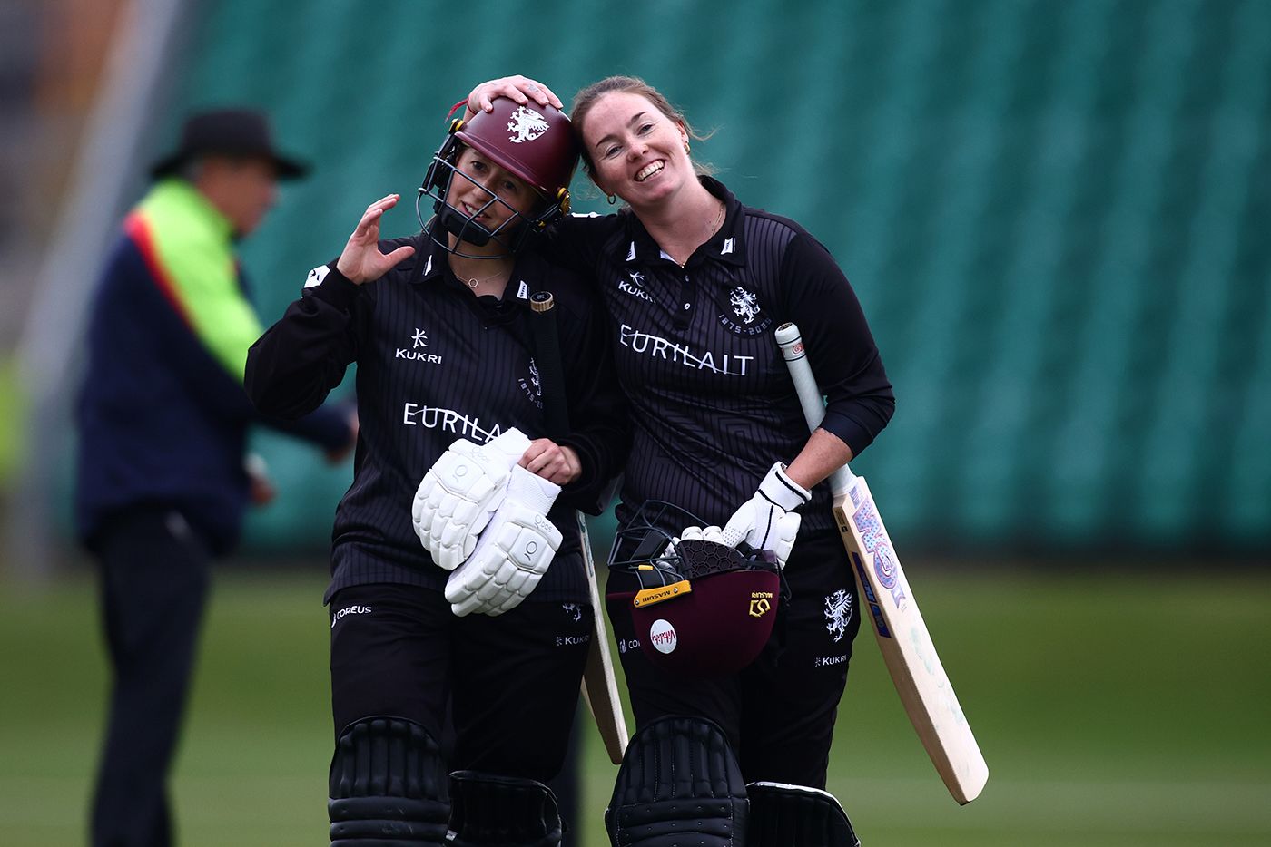 Amanda-Jade Wellington and Fran Wilson celebrate after hitting the winning runs