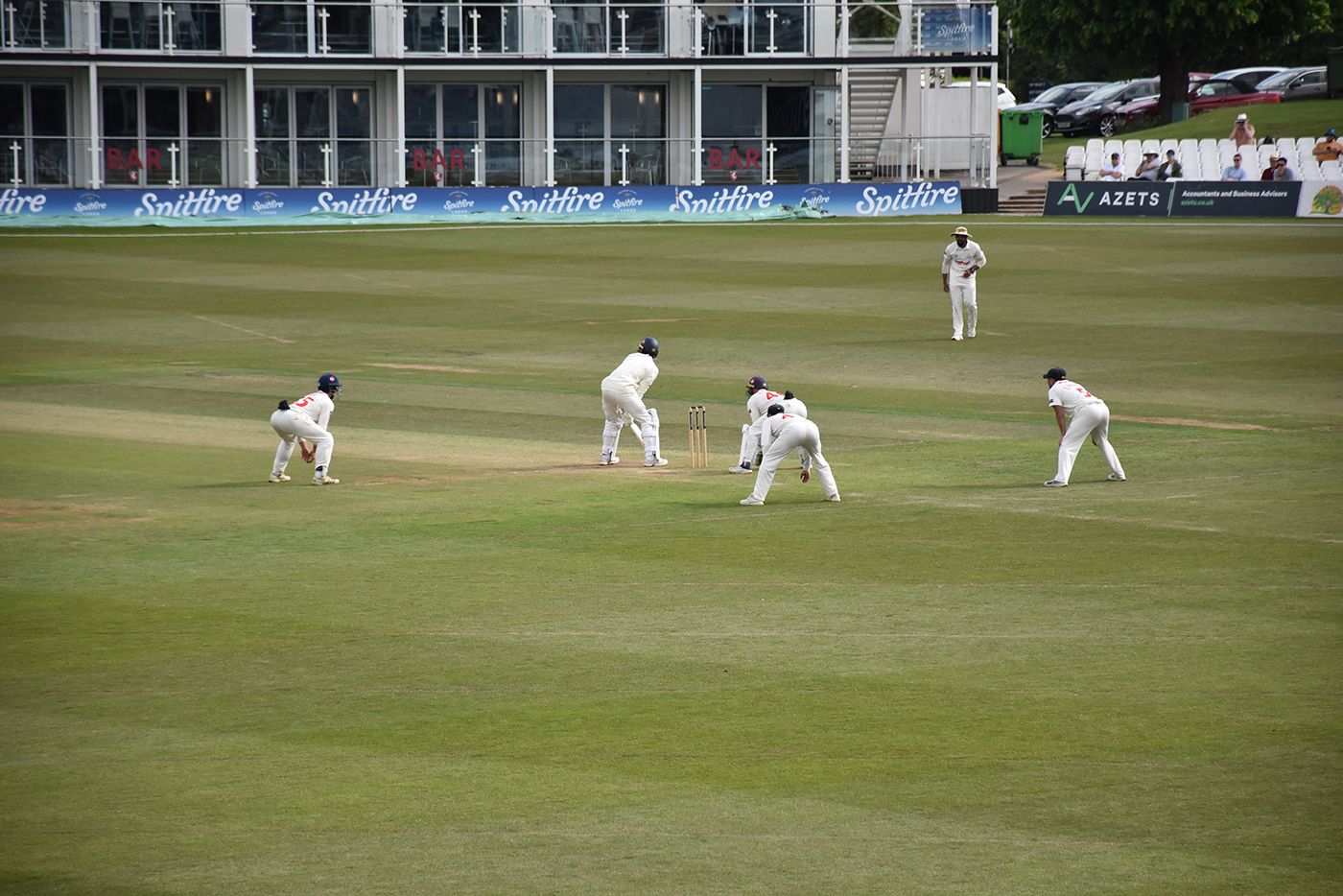 Glamorgan fielders crowd Kashif Ali as they close in on victory