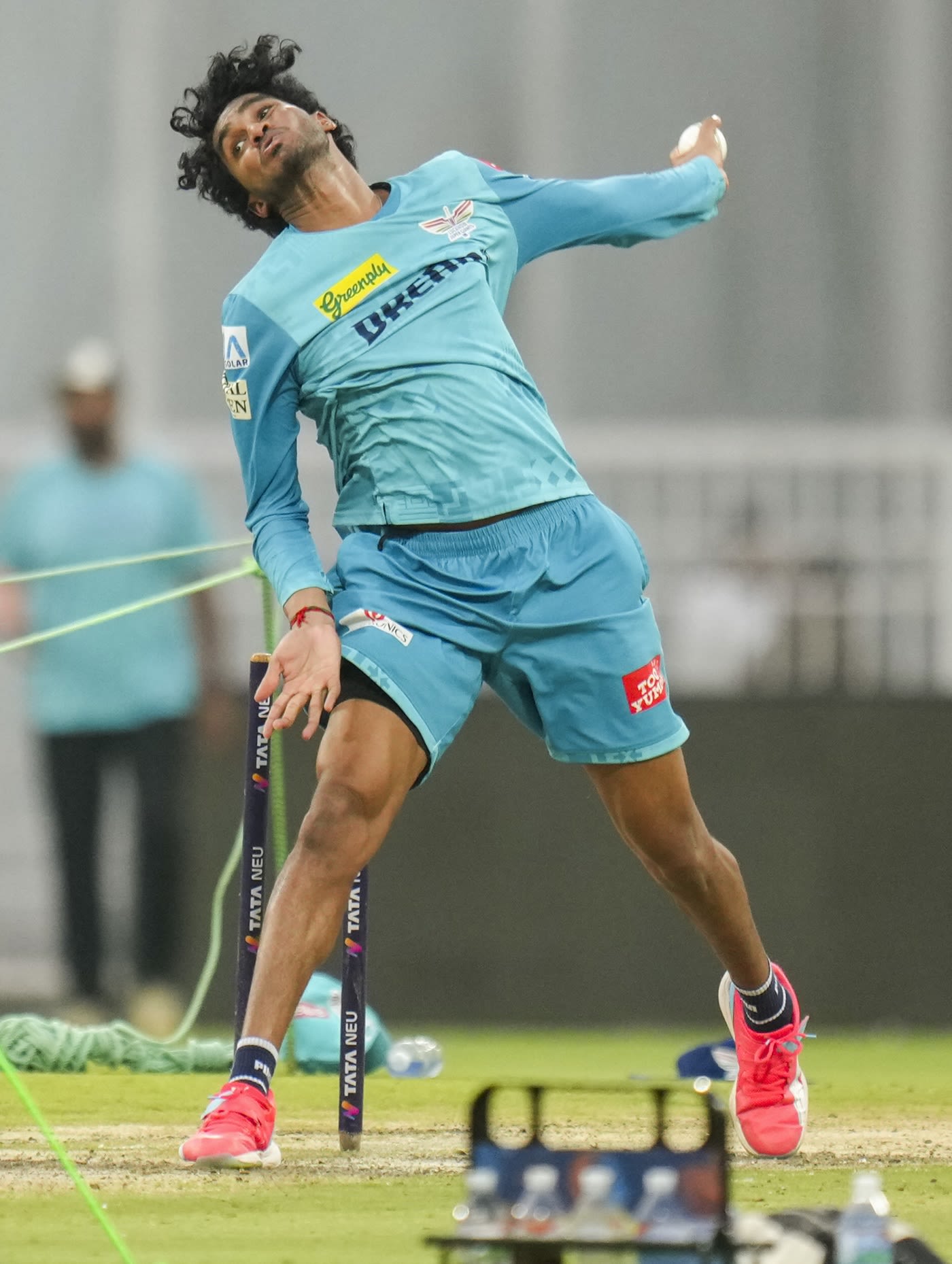 M Siddharth bowls at the nets