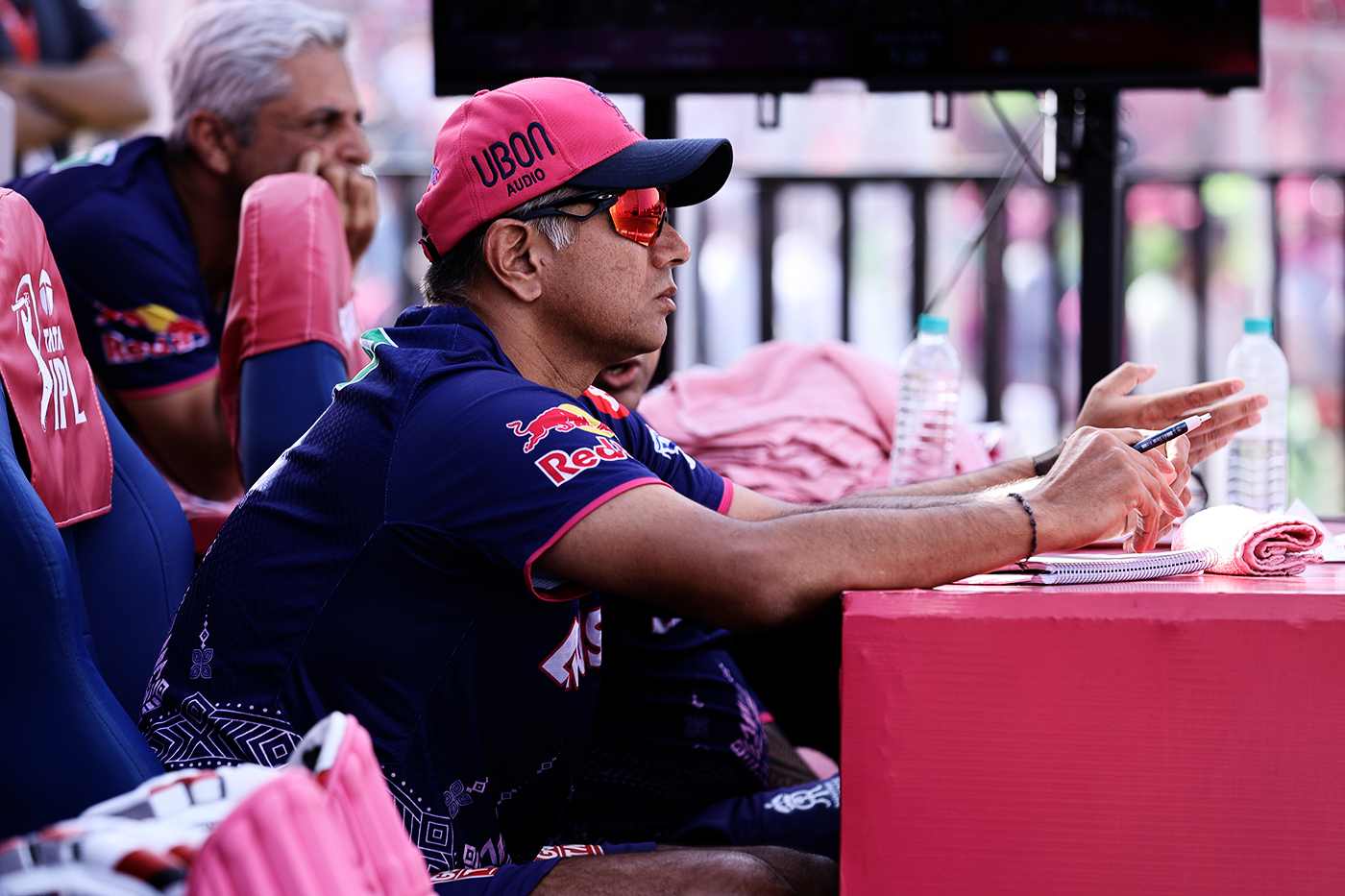 Rahul Dravid watches from the dugout