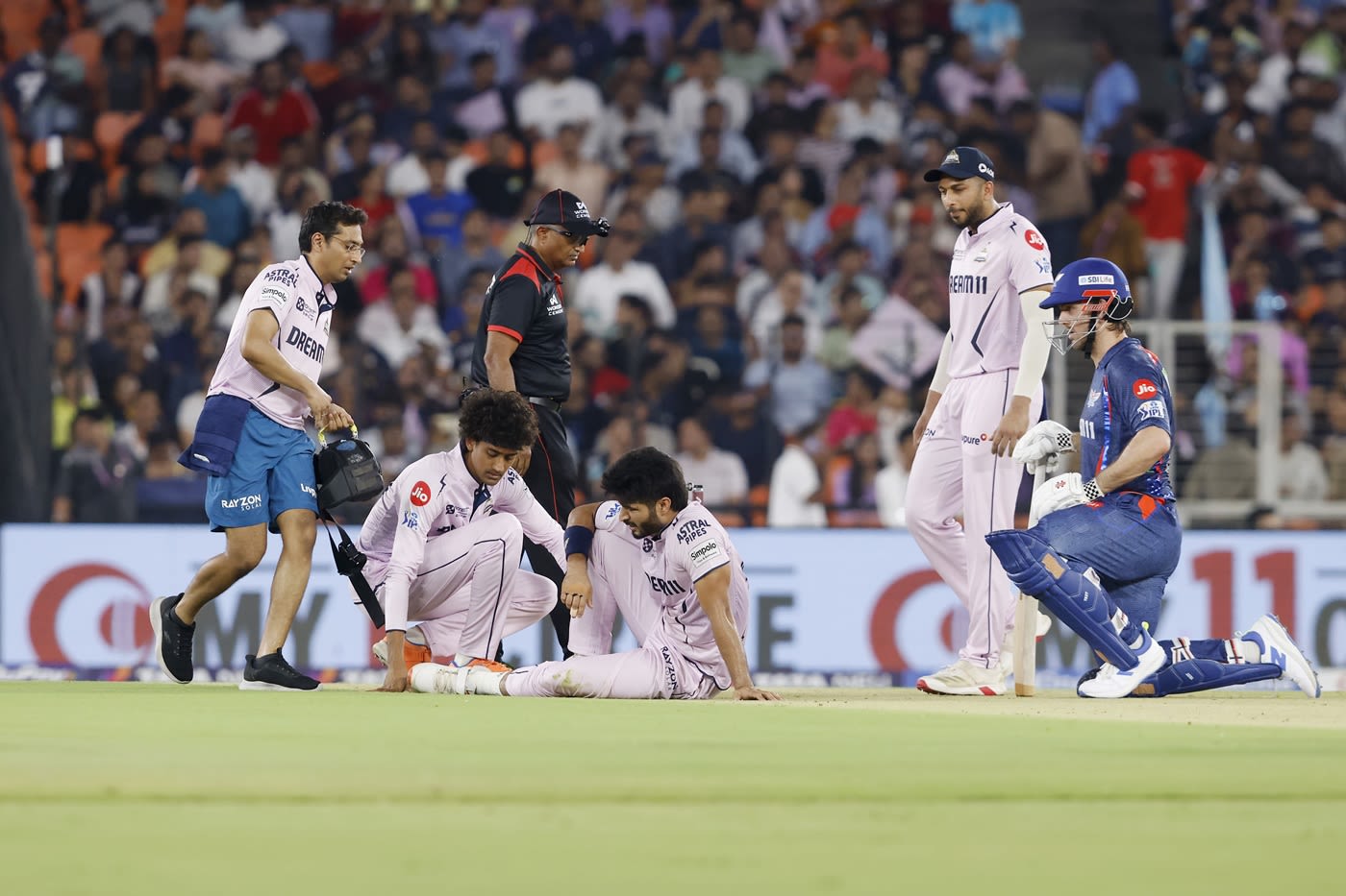 Arshad Khan slipped twice in his delivery stride in his opening over