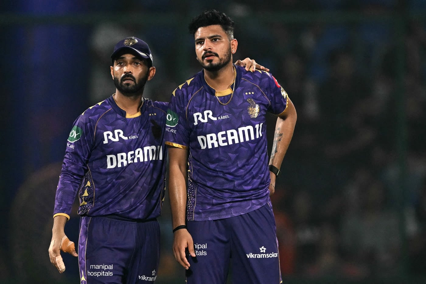 Ajinkya Rahane with Vaibhav Arora, the pick of KKR bowlers