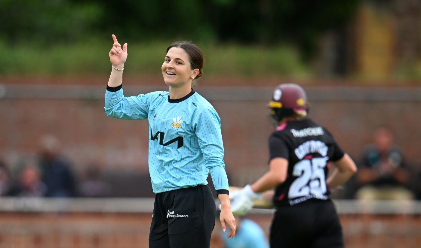 Phoebe Franklin celebrates a breakthrough for Surrey