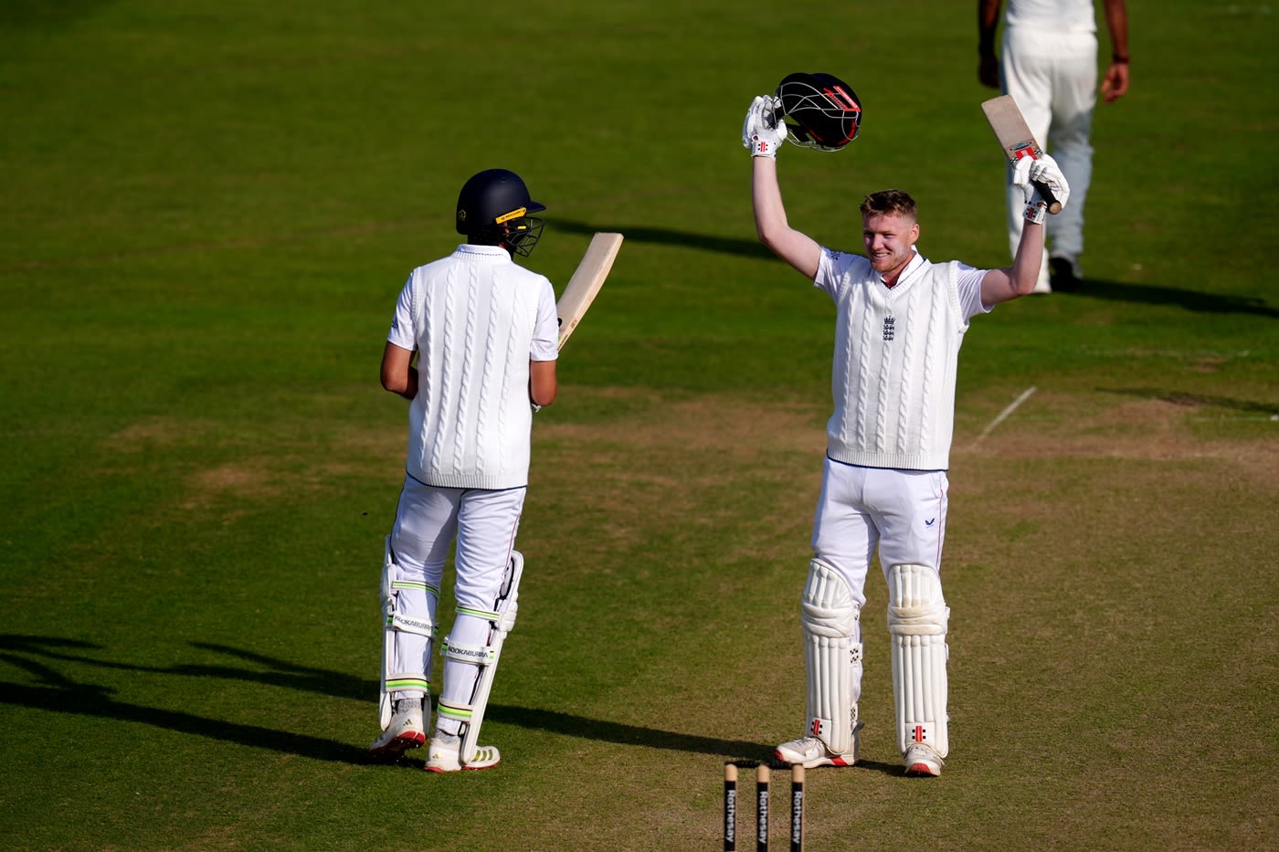 Dan Mousley celebrates a maiden first-class century