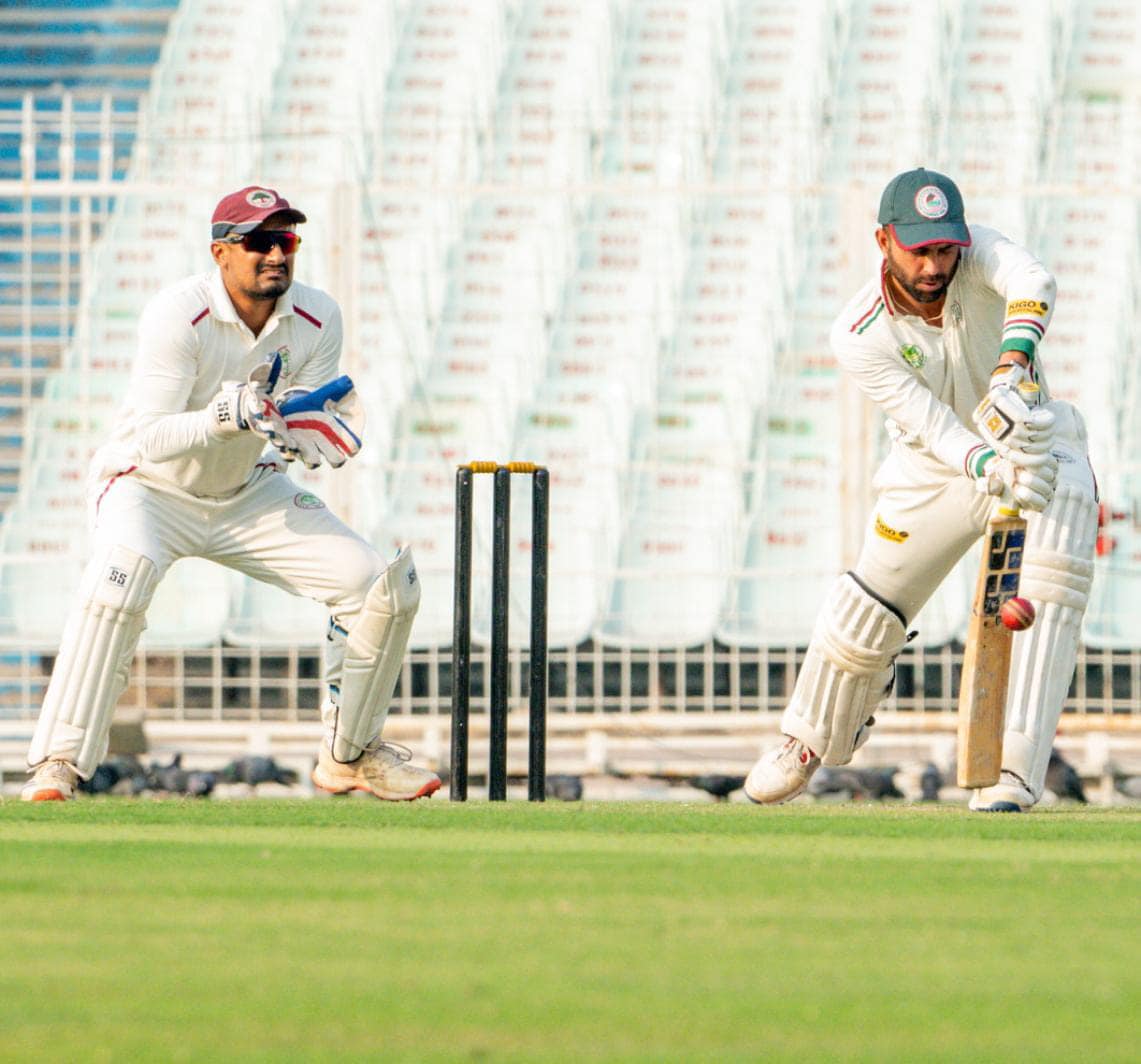 Gitansh Khera defends during his half-century