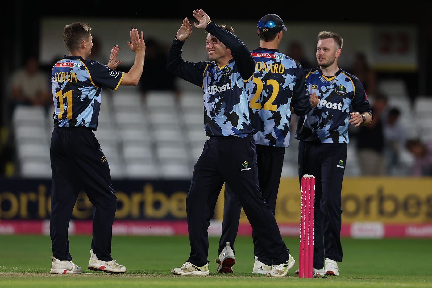 Andy Gorvin and Colin Ingram exchange high fives