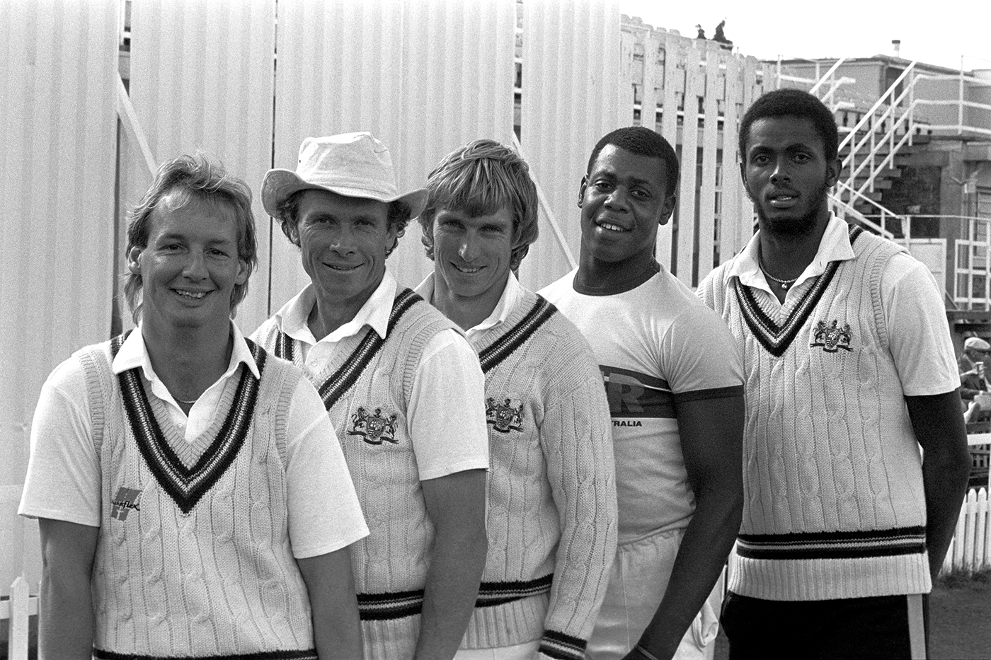 Gloucestershire's Jeremy Lloyds, Brian Davison, Kevin Curran, David Lawrence and Courtney Walsh pose for a photo