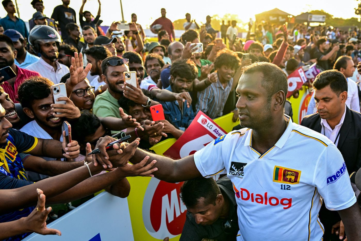 Angelo Mathews meets and greets fans after his final Test