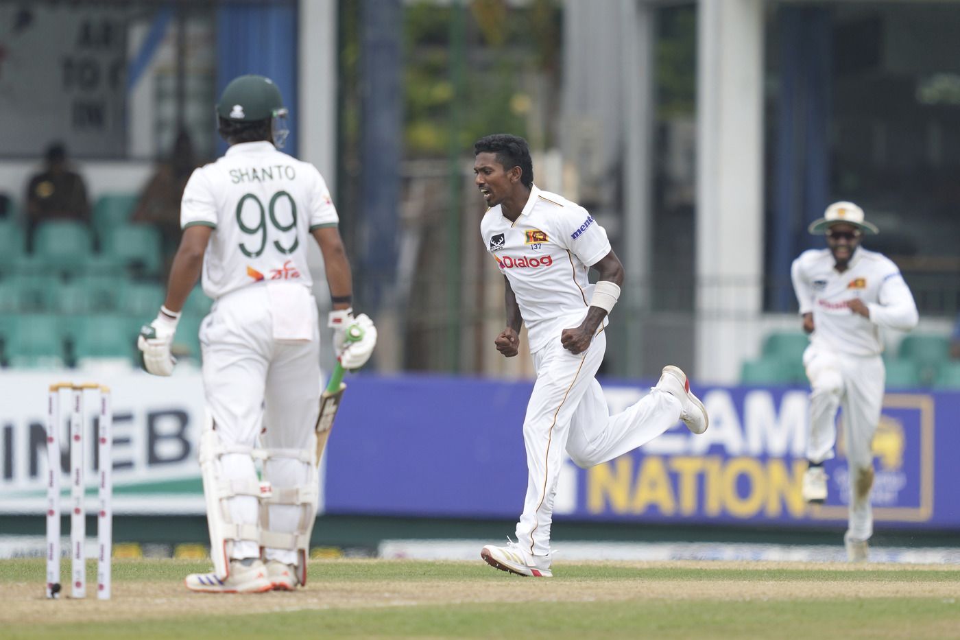 Vishwa Fernando had Najmul Hossain Shanto nicking off in the second over after lunch