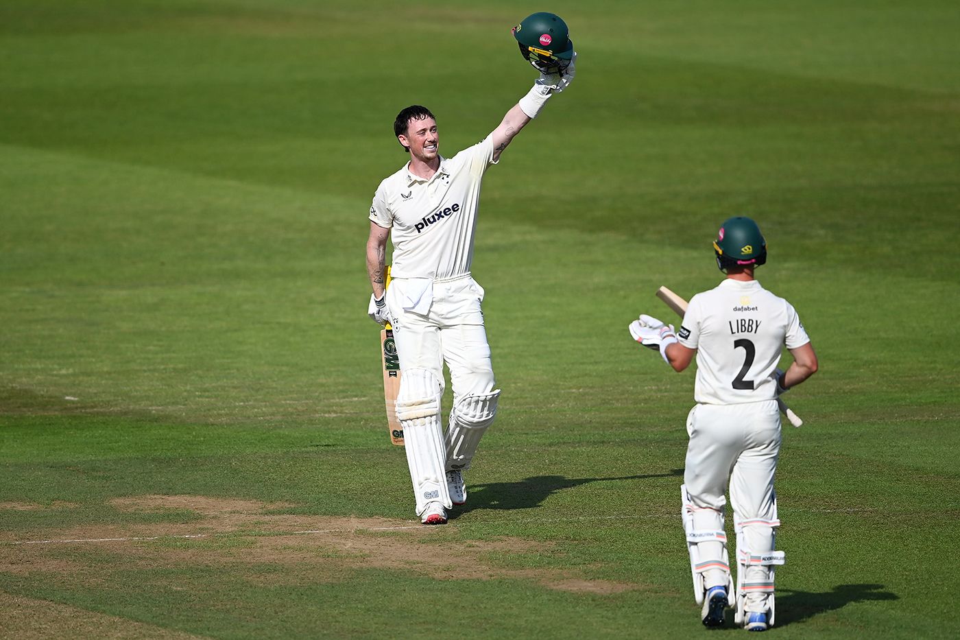 Adam Hose celebrates his double century against Hampshire