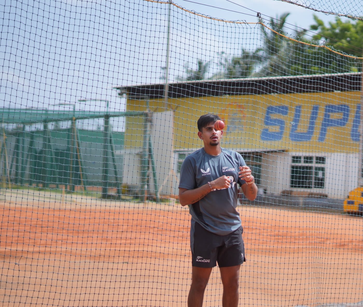 Adithya Ashok prepares to bowl at the Super Kings Academy in Chennai