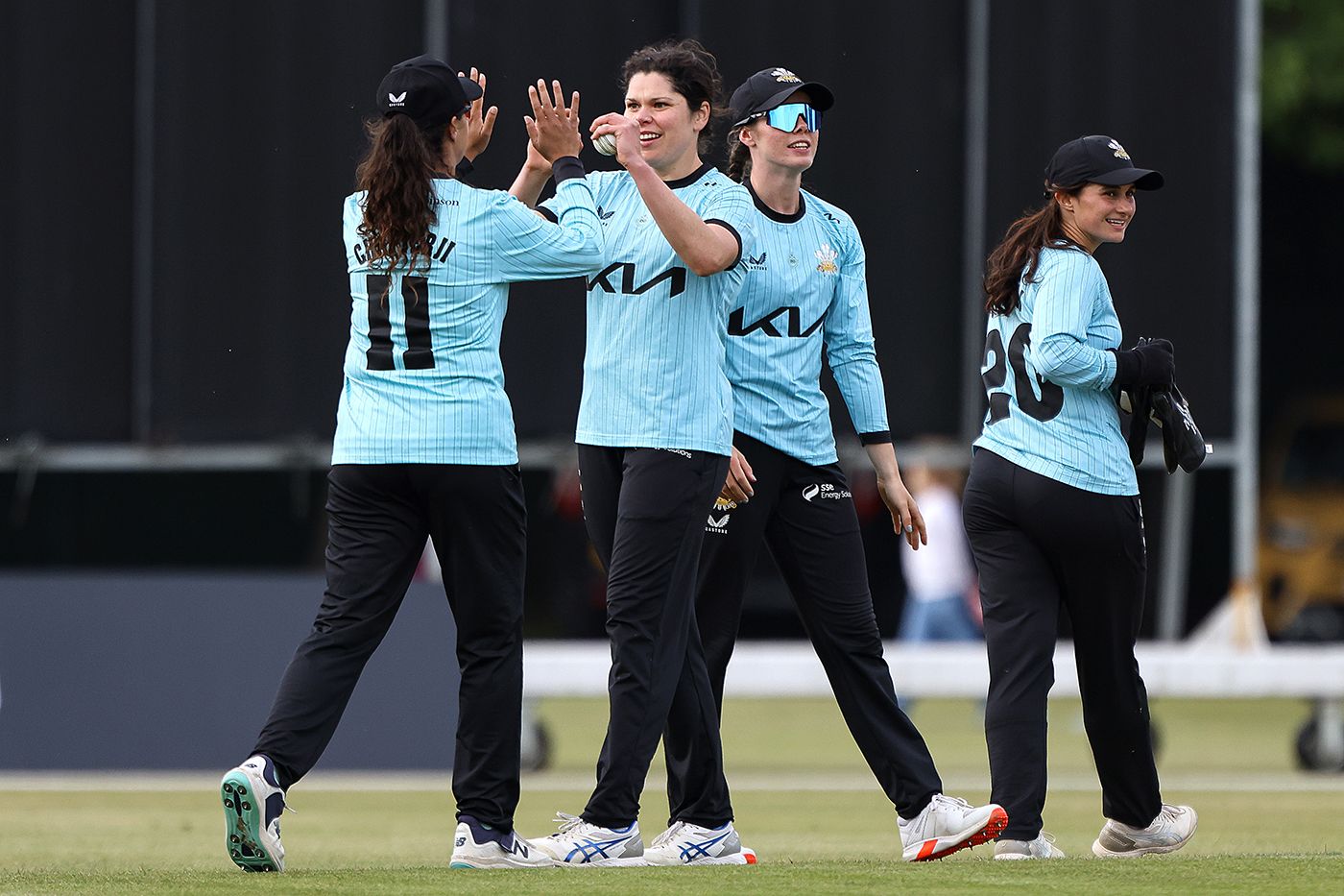 Alice Davidson-Richards celebrates a wicket