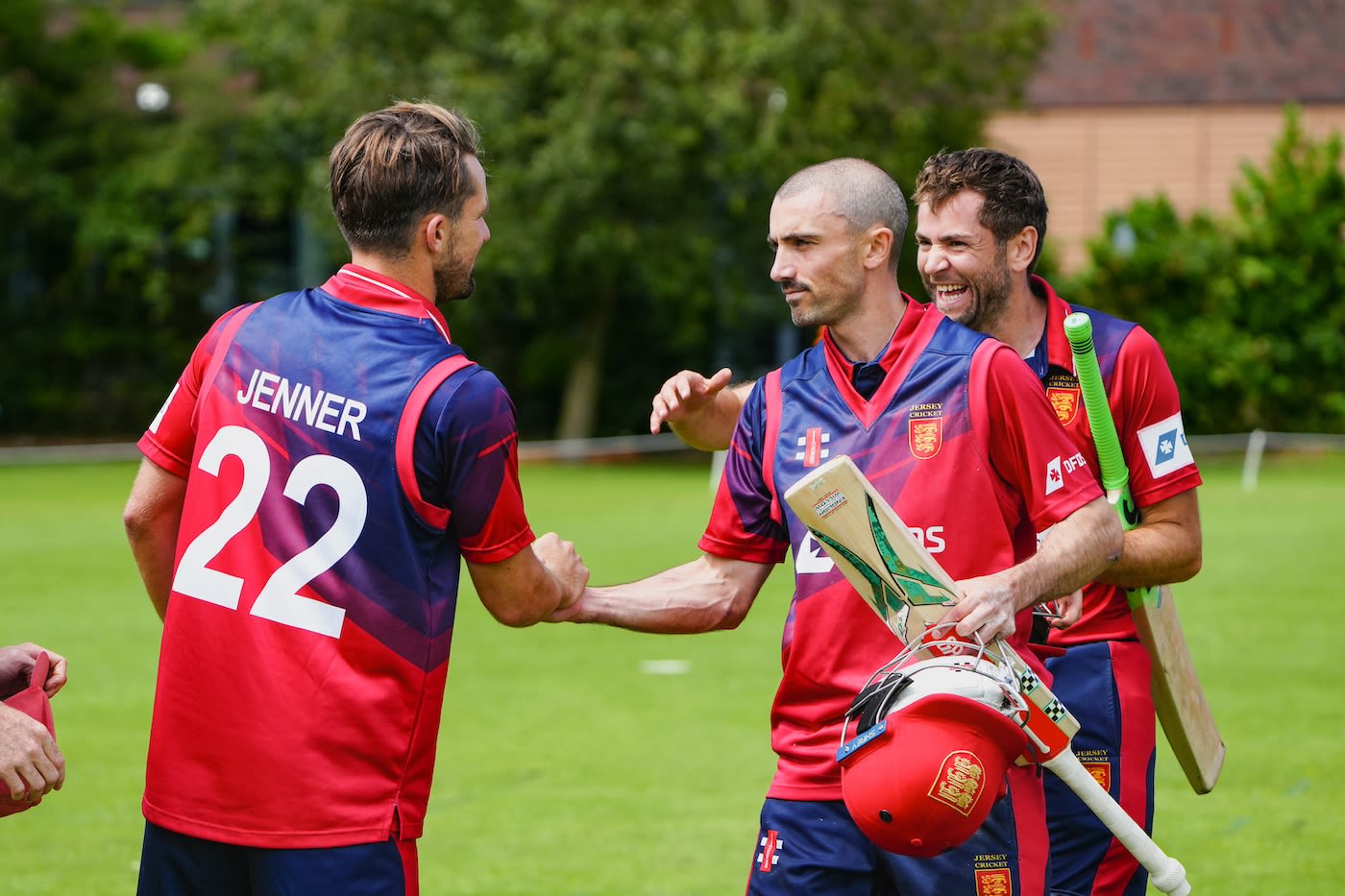 Charles Perchard and Jake Dunford are welcomed back after the win by Jonty Jenner