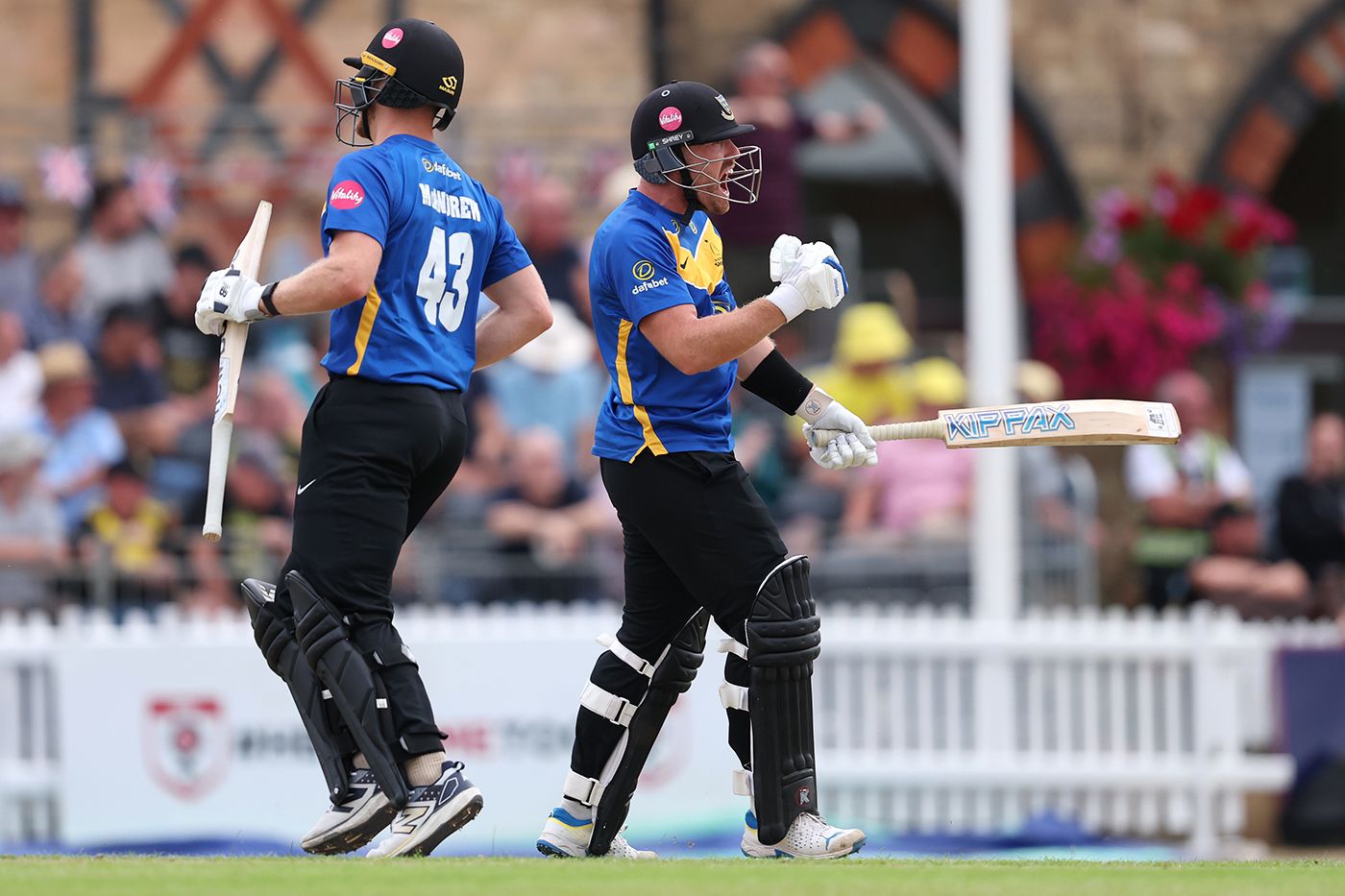 Danny Lamb celebrates after hitting the winning runs