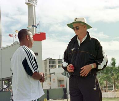 Ashley Mallett advises Paul Adams, 1997
