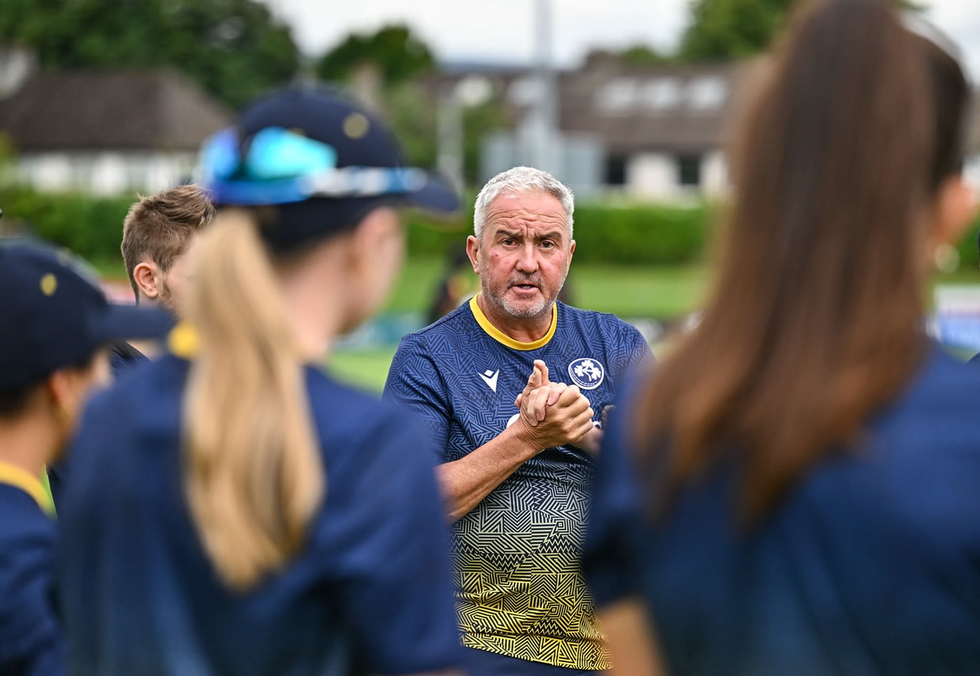Head coach Llyod Tennant addresses the Ireland team