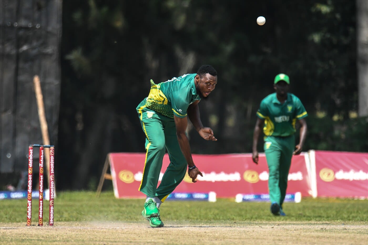 Isaac Okpe bowls for Nigeria