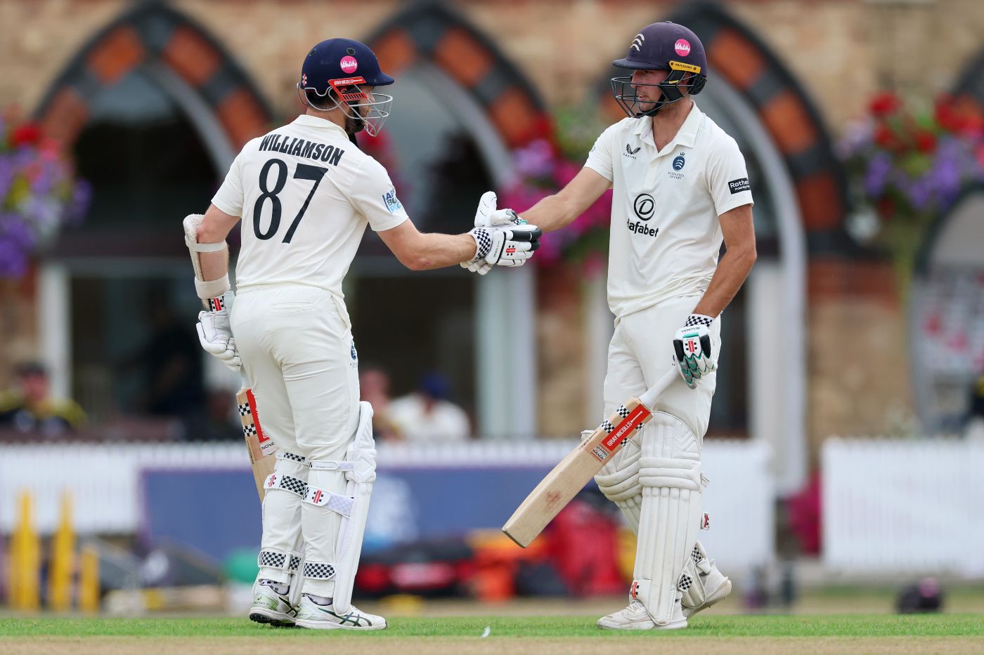 Josh De Caires brings up his fifty in partnership with Kane Williamson