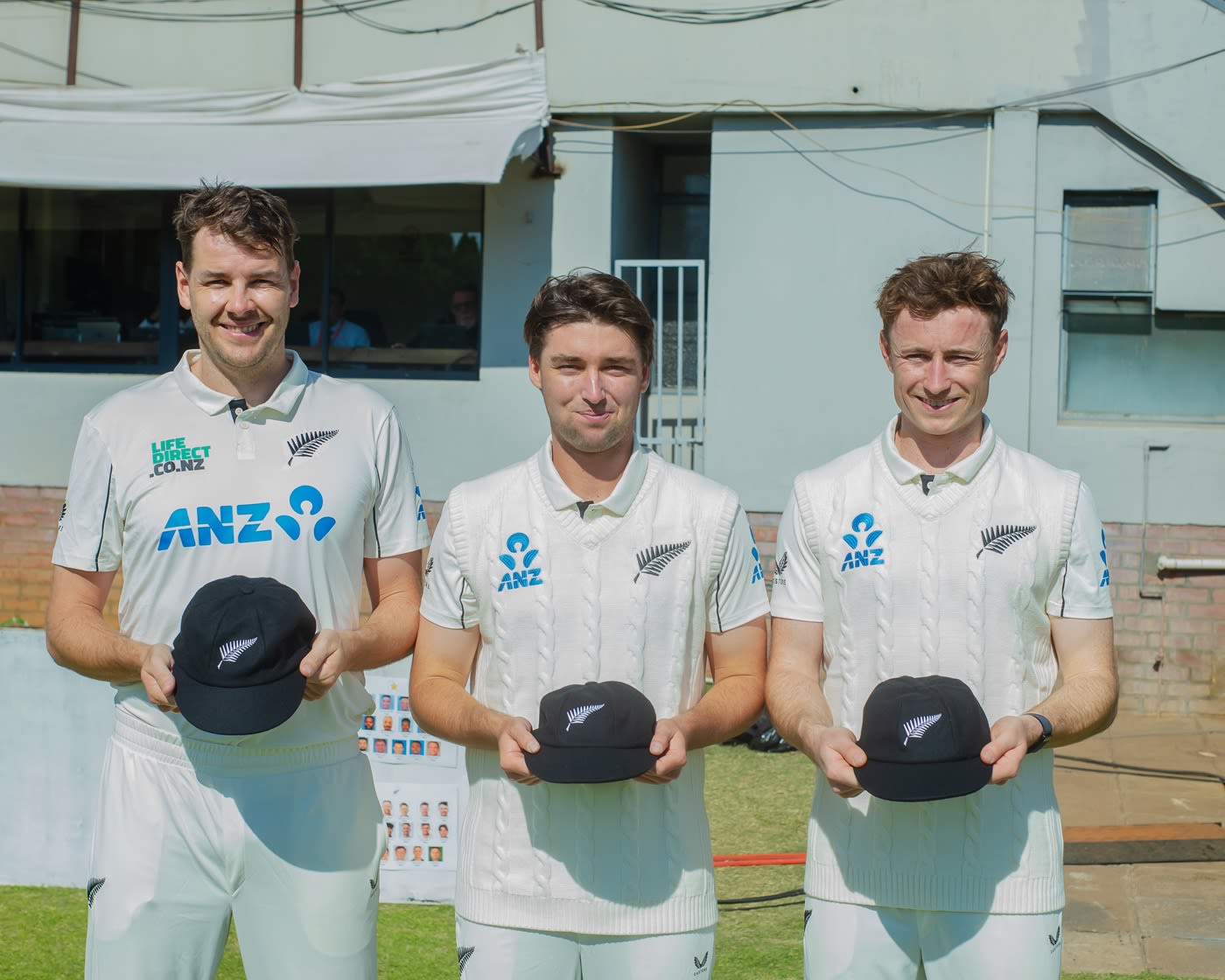 New Zealand's latest Test debutants - Jacob Duffy, Zakary Foulkes and Matthew Fisher