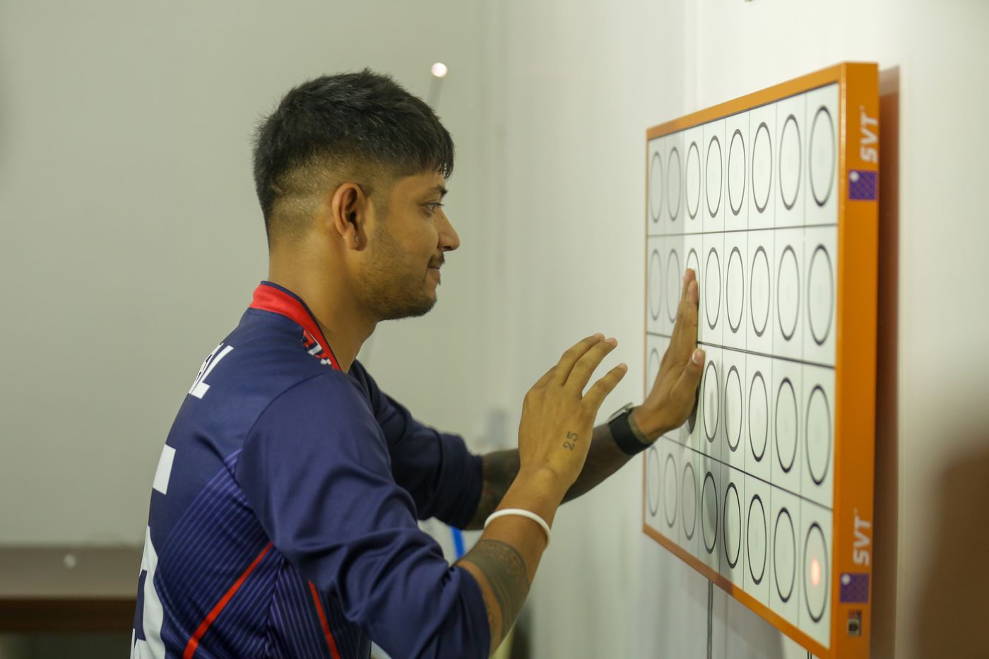 Sandeep Lamichhane during a physical and fitness test