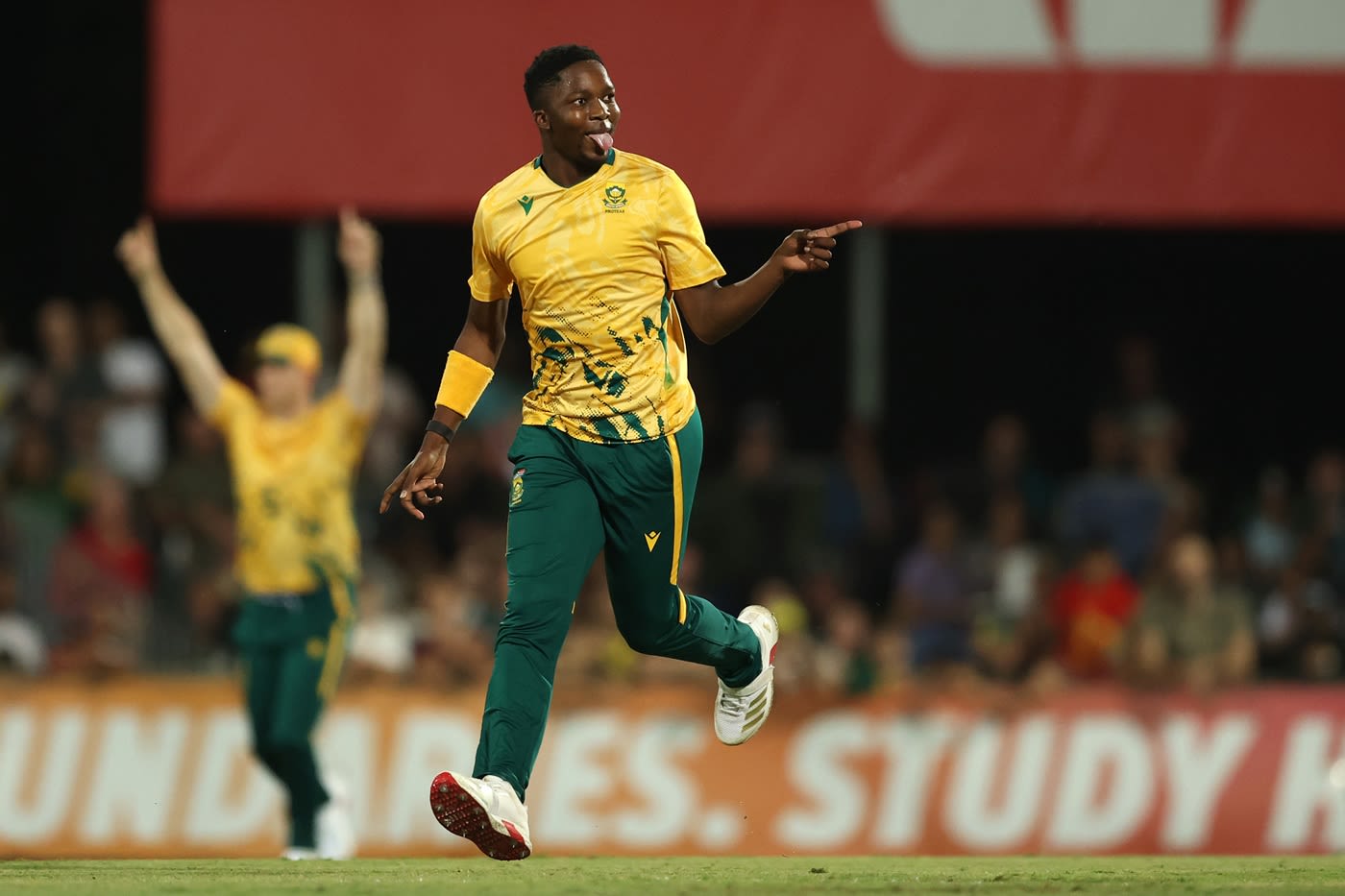 Kwena Maphaka celebrates after removing Cameron Green