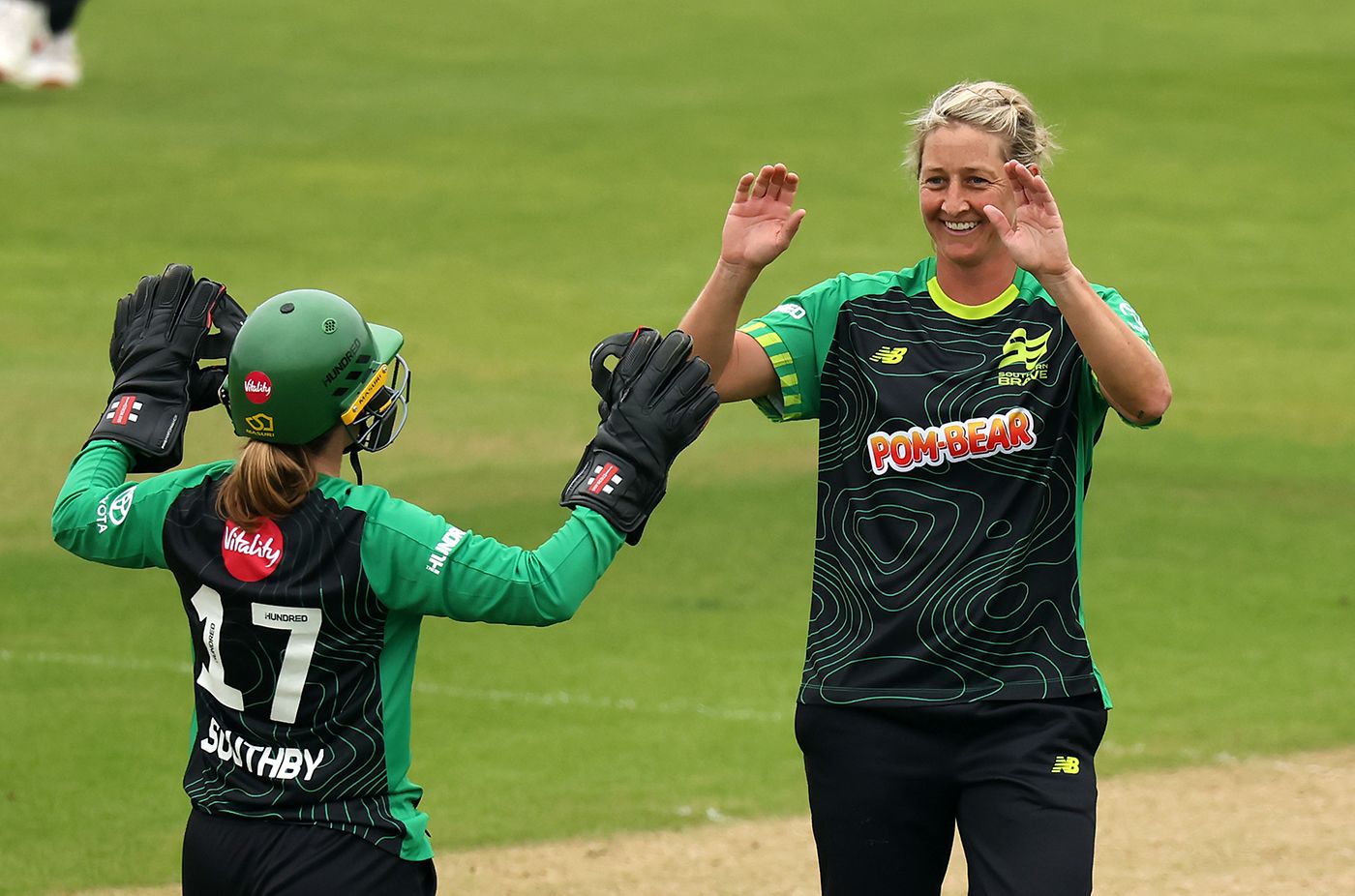 Sophie Devine and Rhianna Southby celebrate