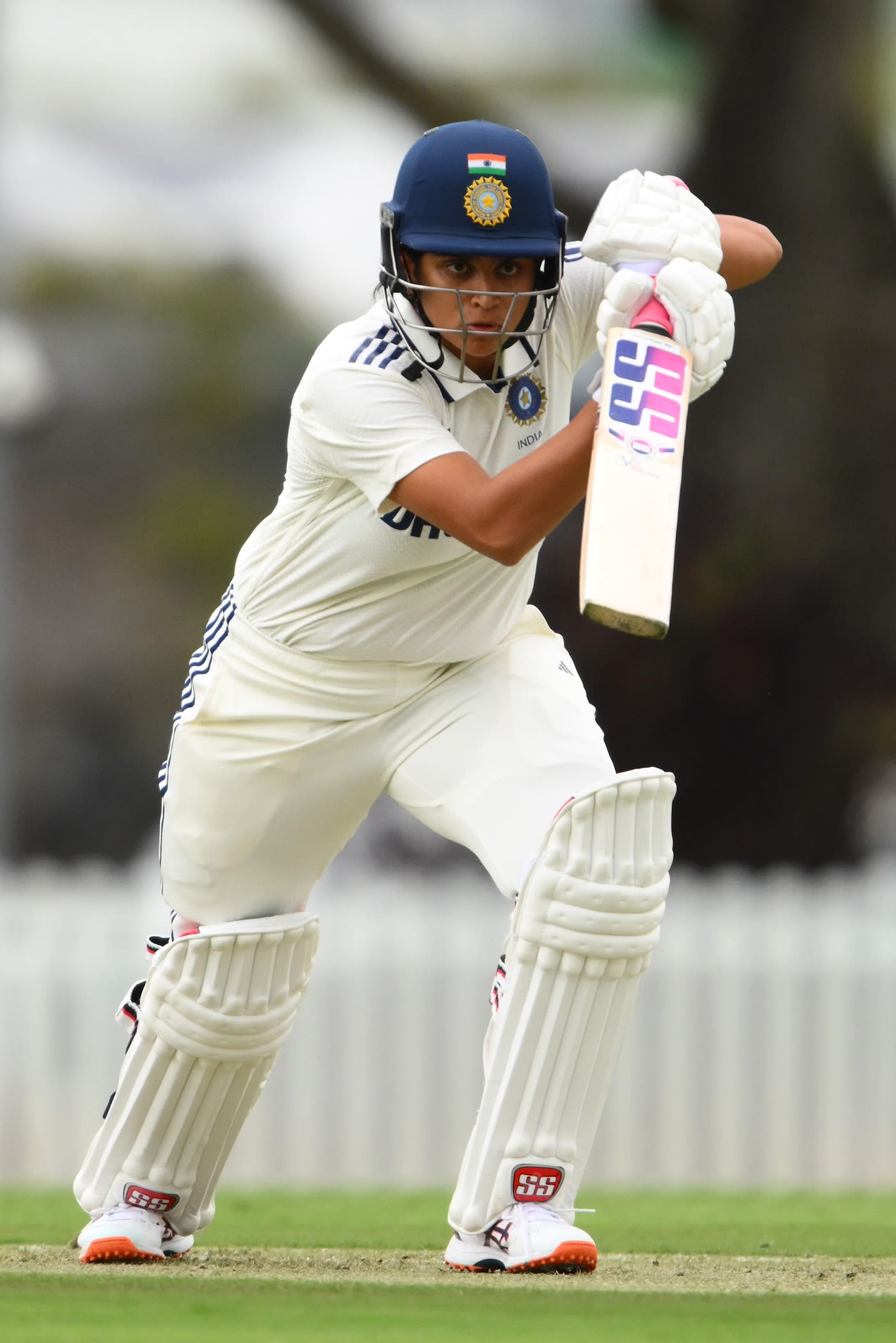 Tejal Hasabnis plays the ball towards the off side