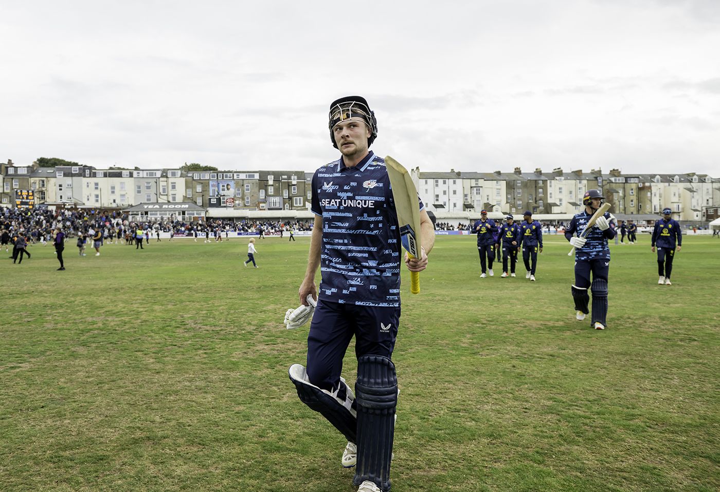 Fin Bean takes the acclaim of the Yorkshire faithful having left the field with 102 not out off 57 balls to his name