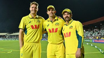 How many times have the top three scored hundreds in an ODI like Australia's did in Mackay?