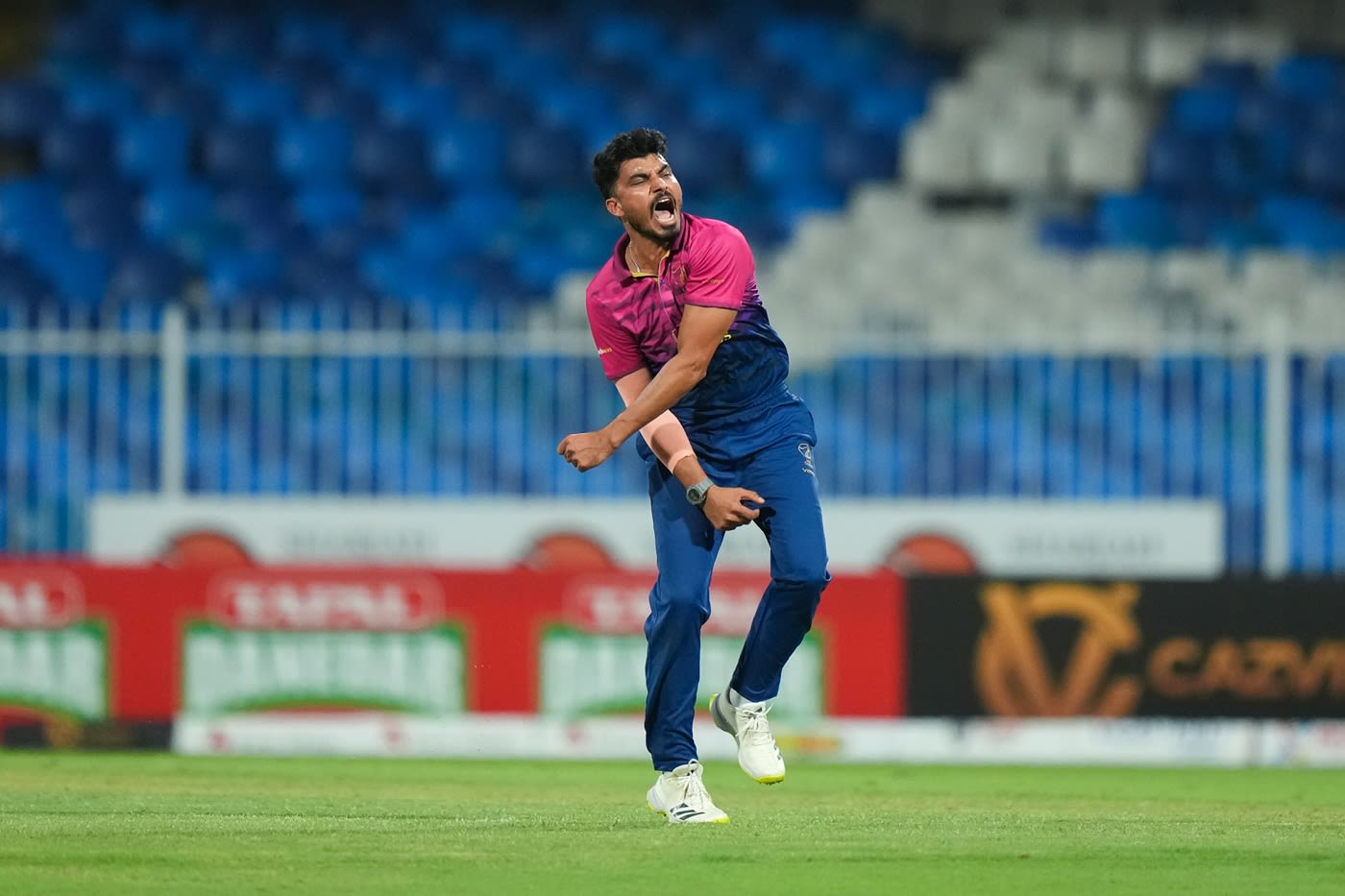 Haider Ali celebrates after dismissing Mohammad Haris