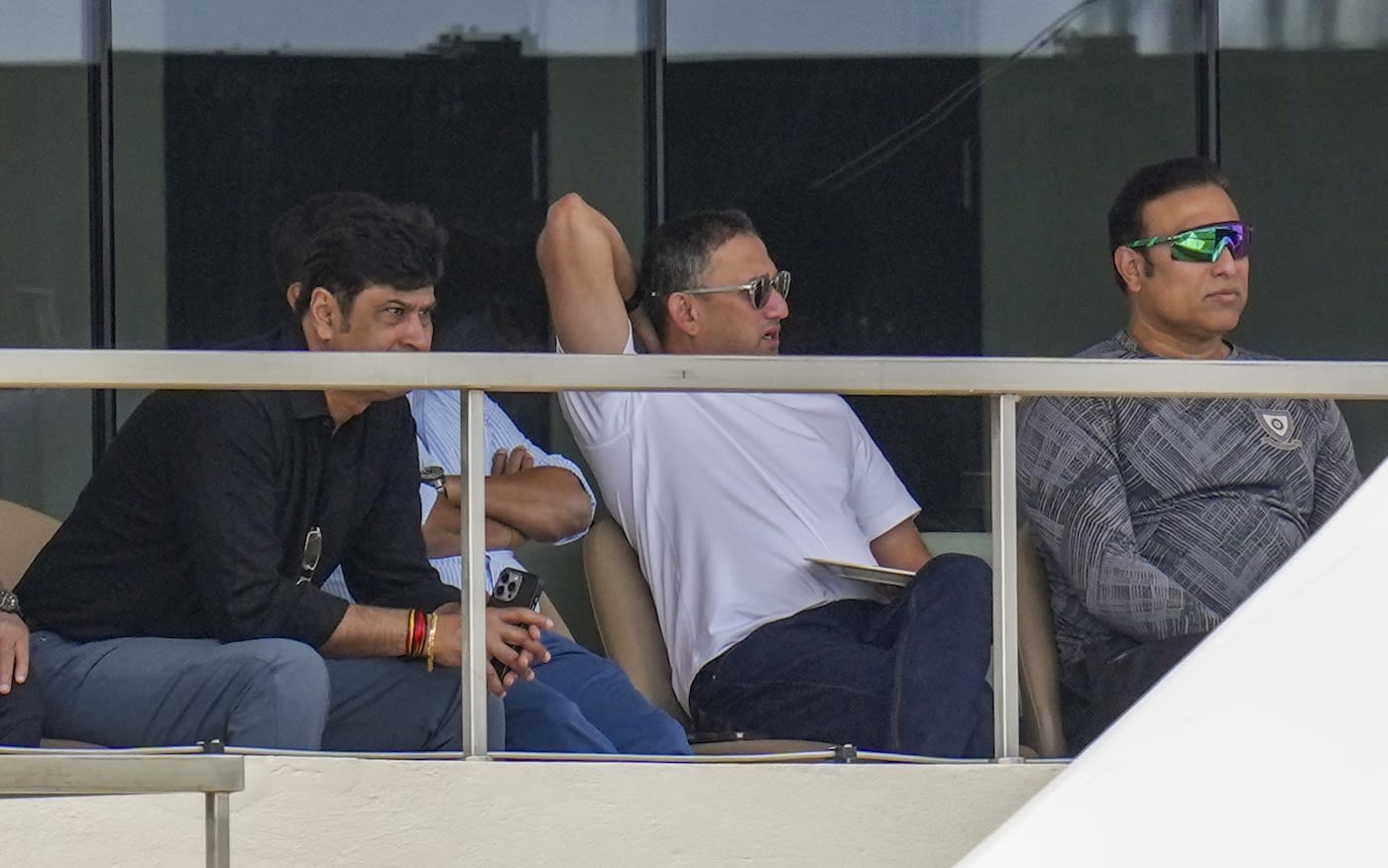 [L to R] Subroto Banerjee, Ajit Agarkar and VVS Laxman keep an eye on proceedings