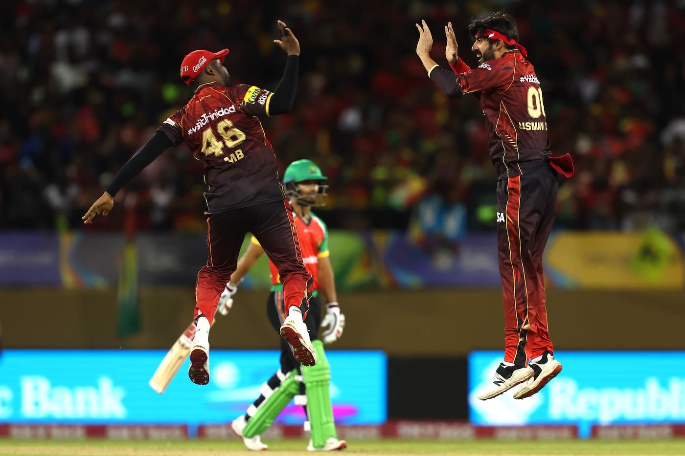 Darren Bravo celebrated with Usman Tariq his only wicket