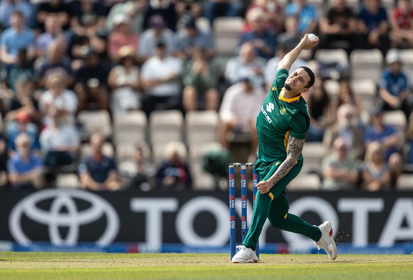 Codi Yusuf bowls on debut