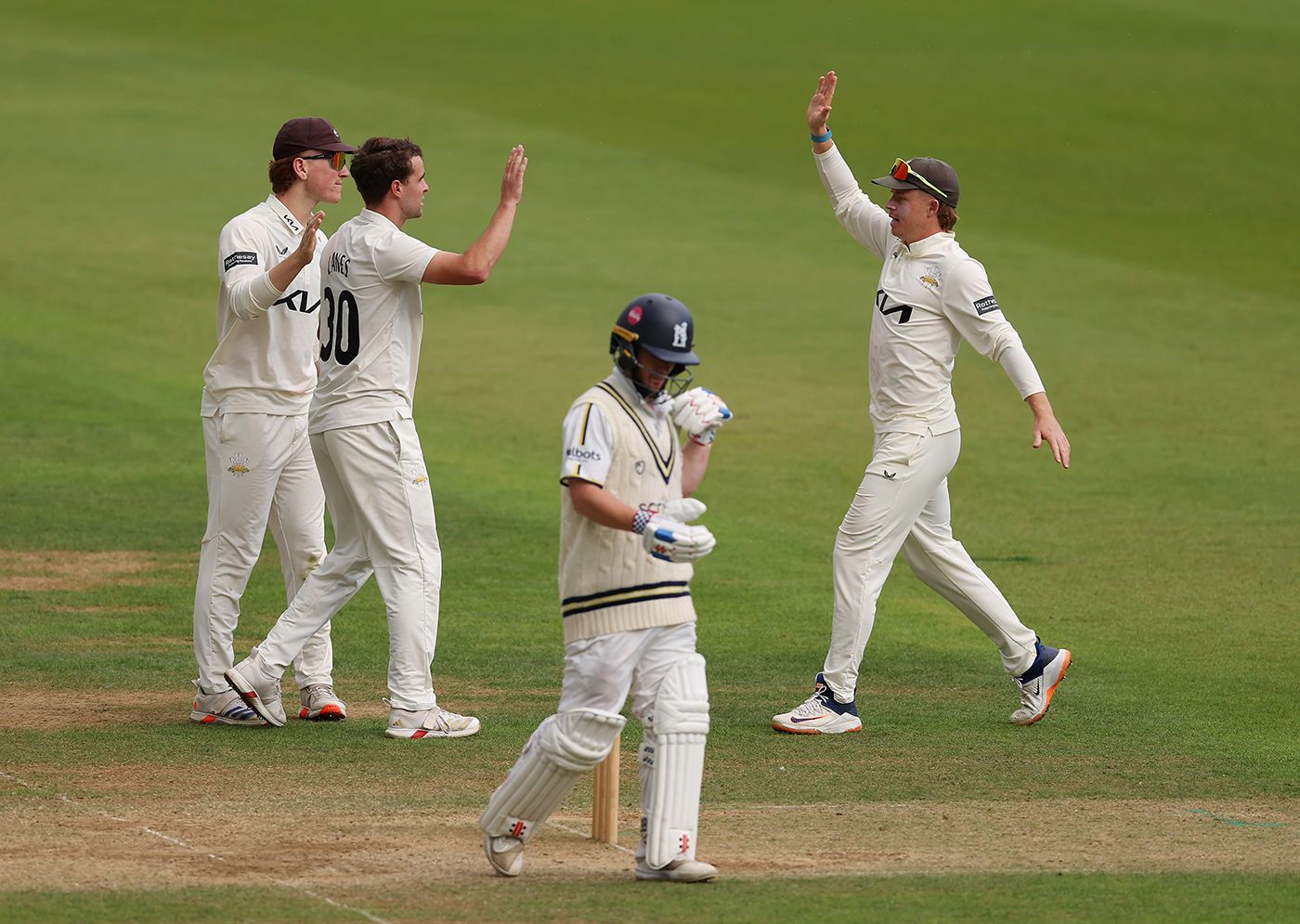 Tom Lawes picked up his fifth wicket of the match by dismissing Alex Davies