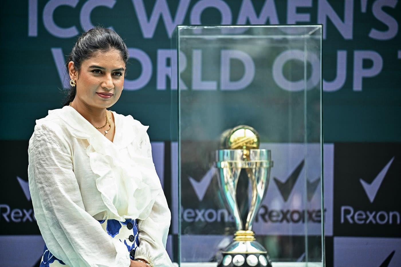 Mithali Raj poses with the Women's ODI World Cup trophy in Bengaluru