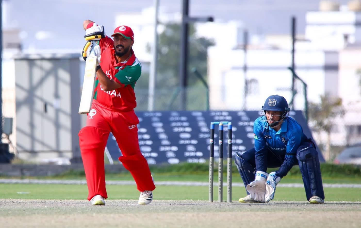 Sufyan Mehmood drives down the ground