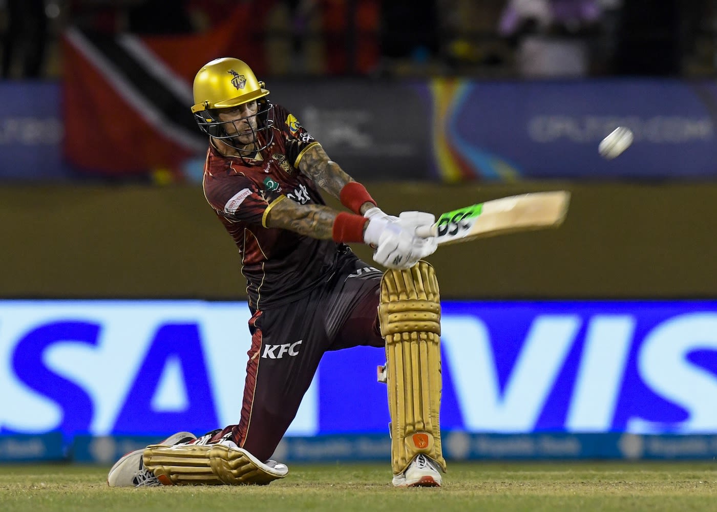 Alex Hales sweeps the ball for a six