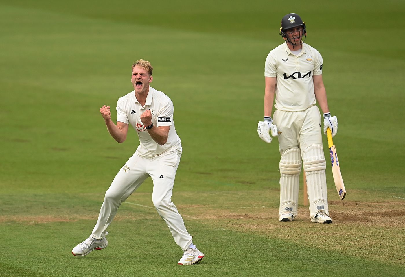 Dillon Pennington claimed the wicket of Dan Lawrence lbw