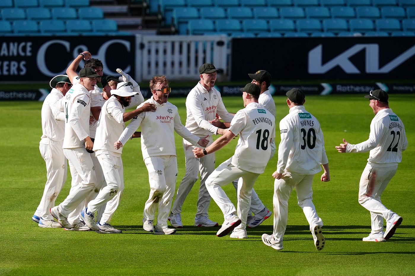Nottinghamshire celebrate the moment of victory