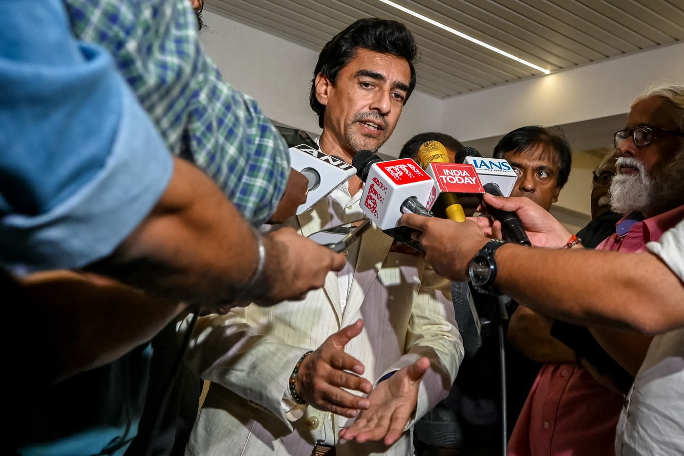 Mithun Manhas speaks after the BCCI Annual General Meeting in Mumbai