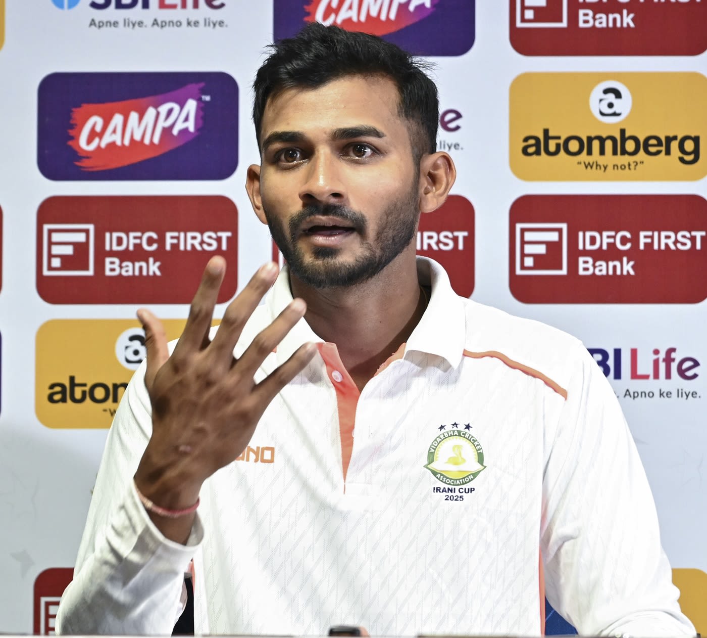 Vidarbha captain Akshay Wadkar speaks to the media