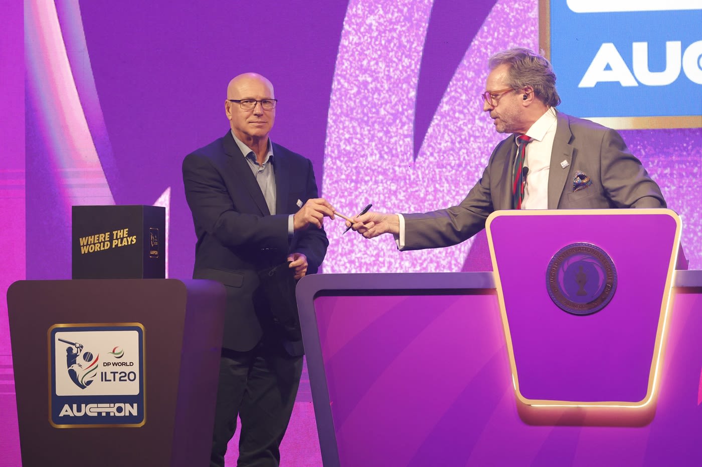 ILT20 CEO David White and Richard Madley at the league's first player auction