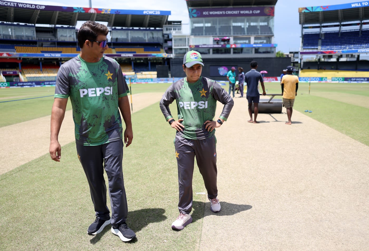 Mohammad Wasim and Fatima Sana take a look at the pitch