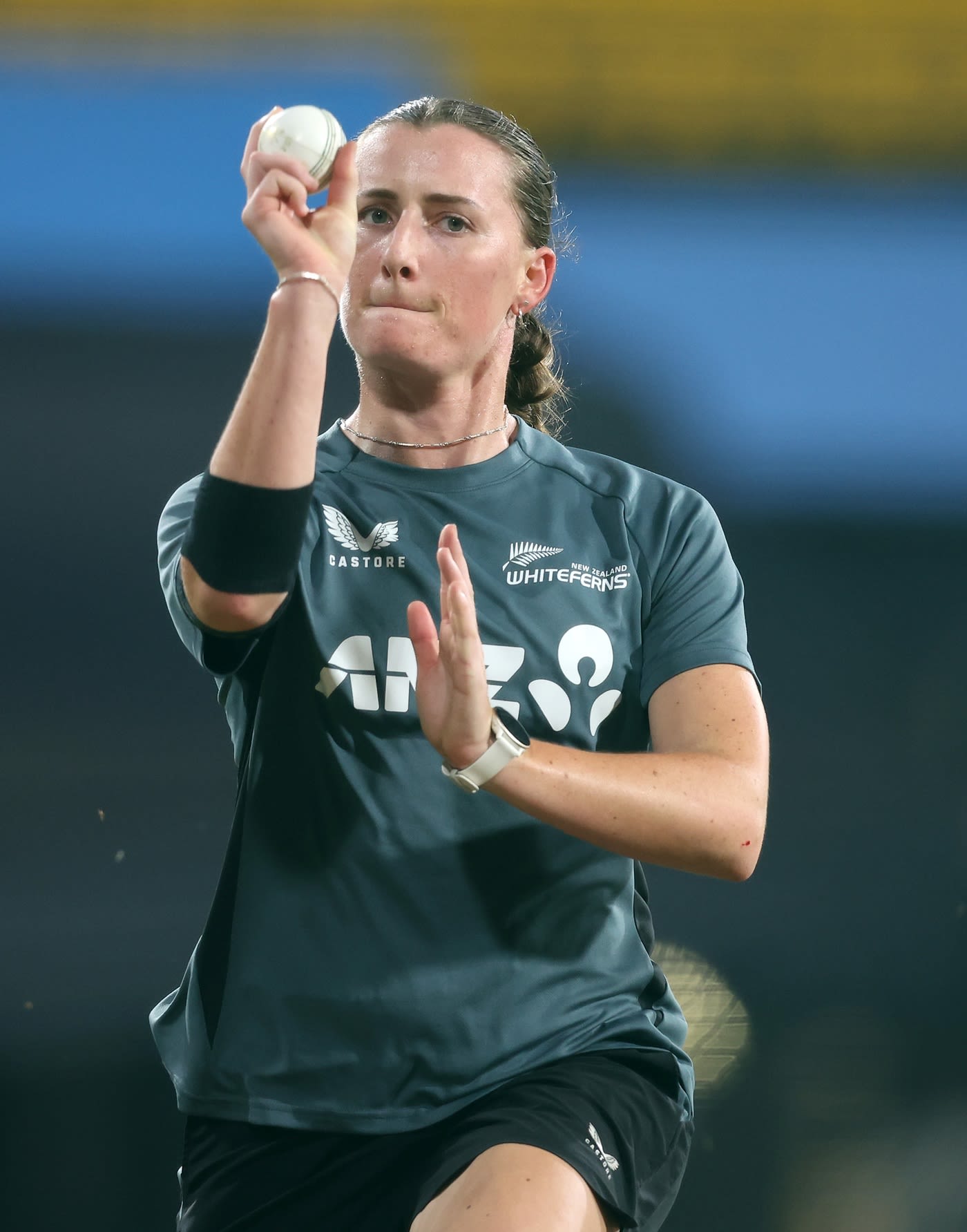 Rosemary Mair prepares to bowl at a training session