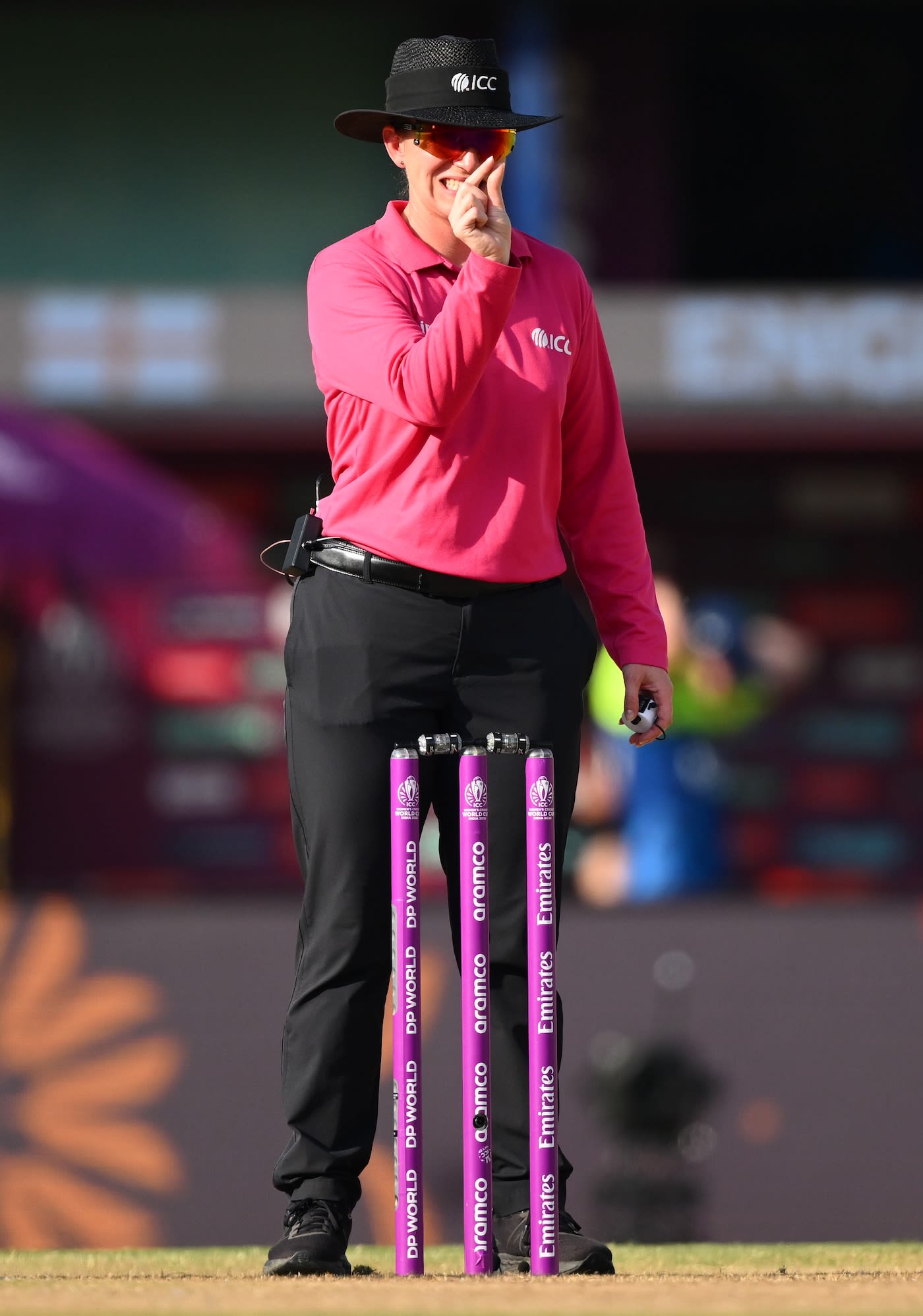 Umpire Claire Polosak explains her decision